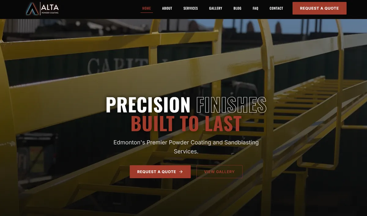Alta Powder Coating Edmonton website built by ABaker Digital