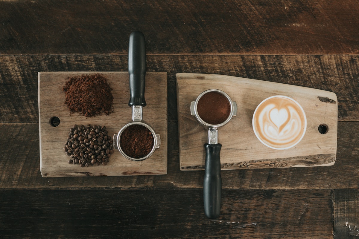 Roasted coffee beans in a scoop